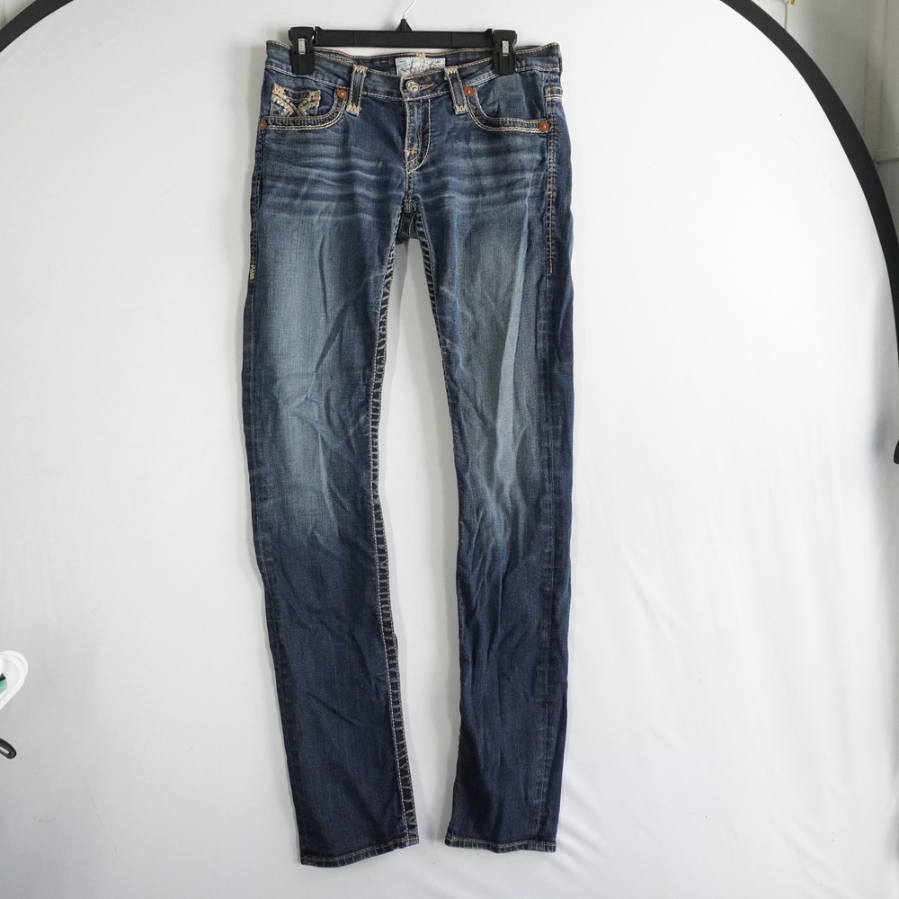 Y2K Big Star Sweet Skinny Jeans 28L Medium Wash Embroidered Low Rise Western Vtg - Picture 2 of 12